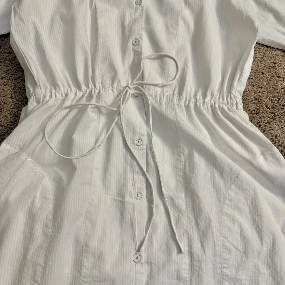GAP MIDI Dress Women size Small White Long Sleeve Button Aline Drawstring Dress - Picture 4 of 12